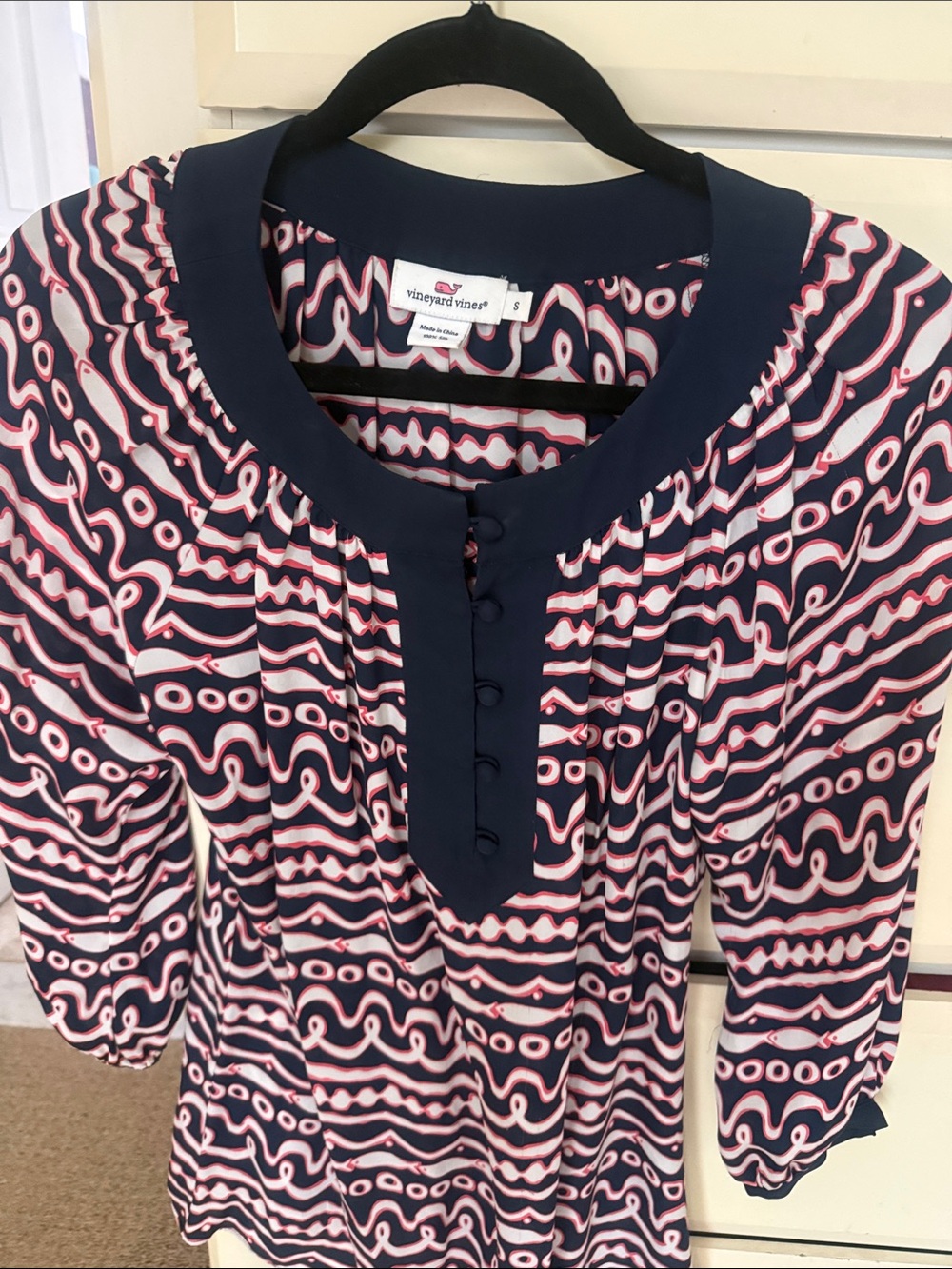 Vineyard Vines Navy & Peach Patterned Women's Top